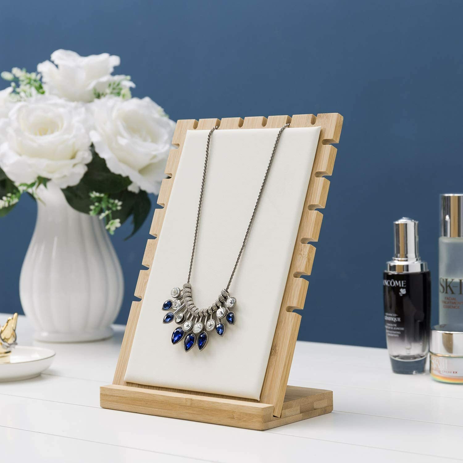 Tabletop Bamboo & White Panel Jewelry Display Board, Necklace Holder, Set of 2
