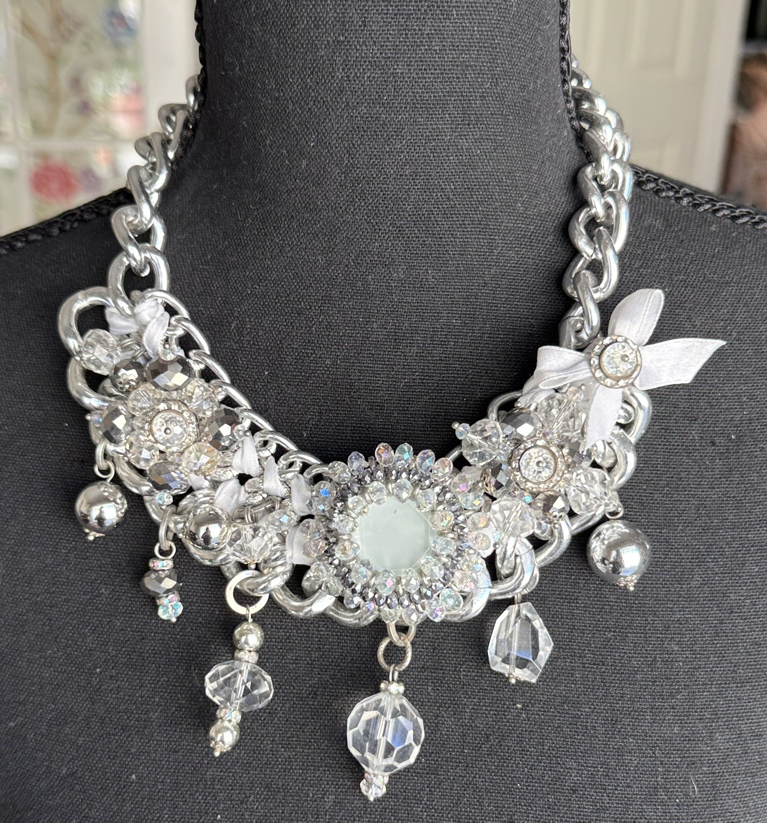 SF Design Institute Multi Media Crystal Statement Runway Glamour Necklace