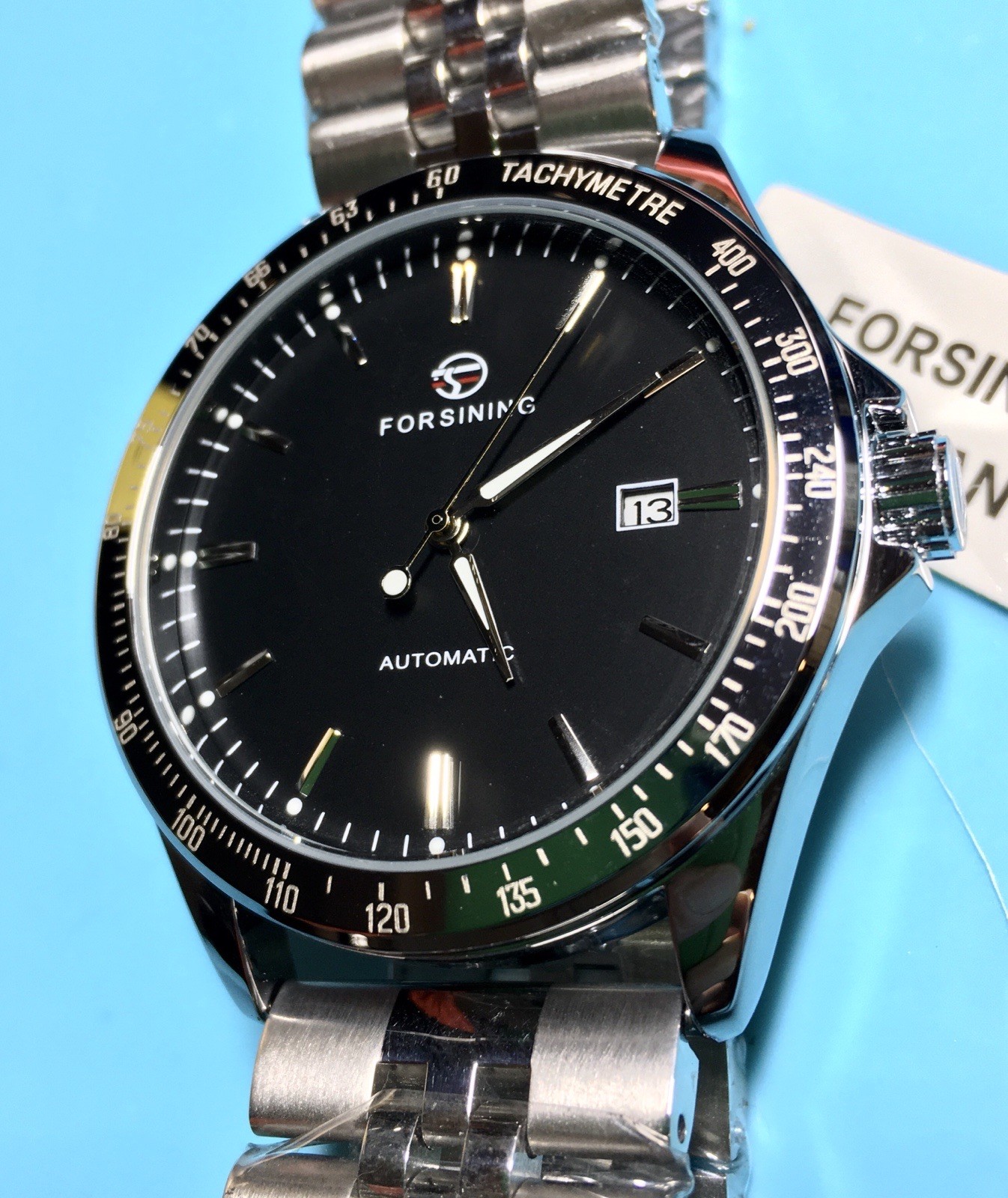 FORSINING 42MM AUTOMATIC BLACK MATTE DIAL TACHYMETRE BEZEL QUICK RELEASE BAND!