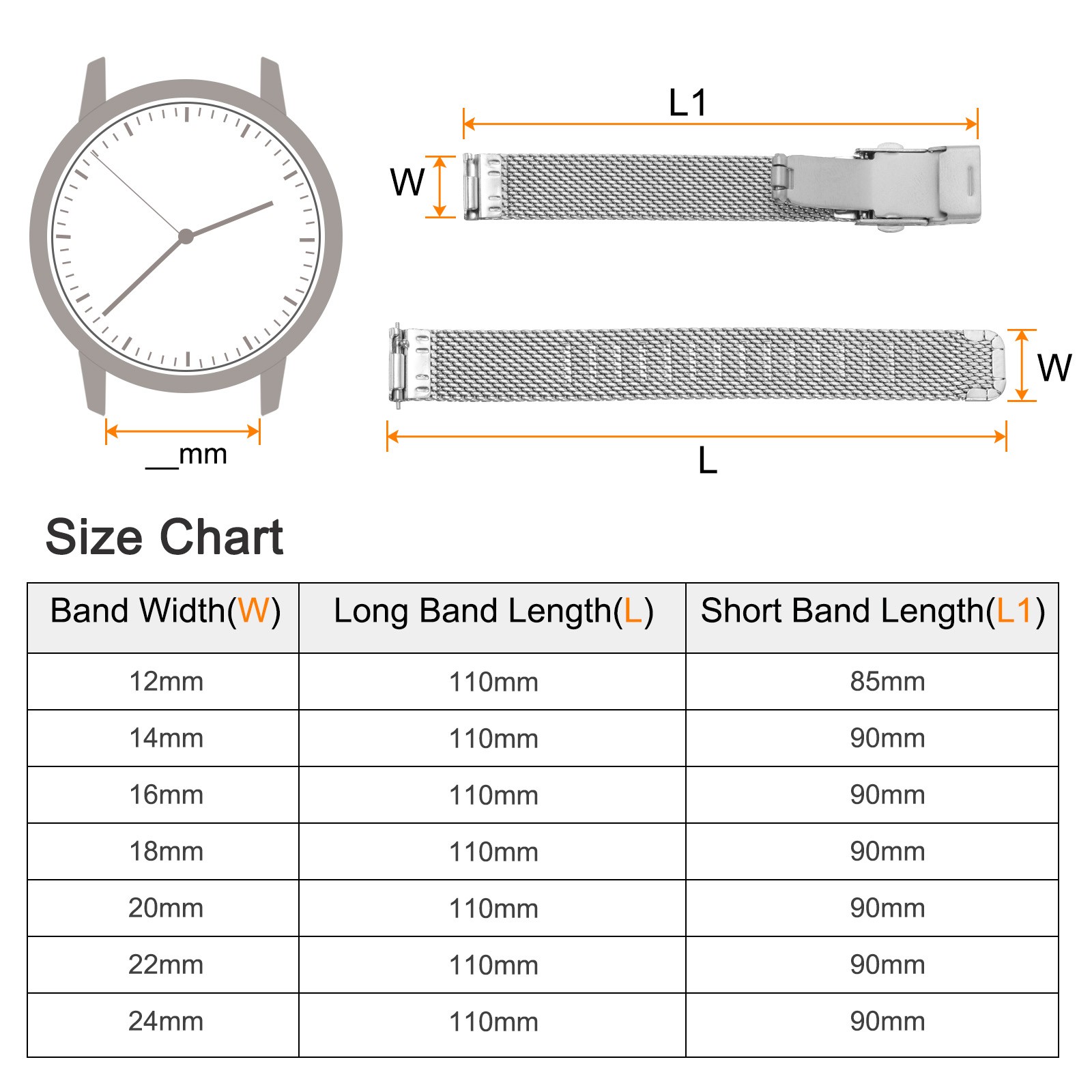 Stainless Steel Mesh Watch Band 20mm Quick Release Watch Strap, Silver Tone