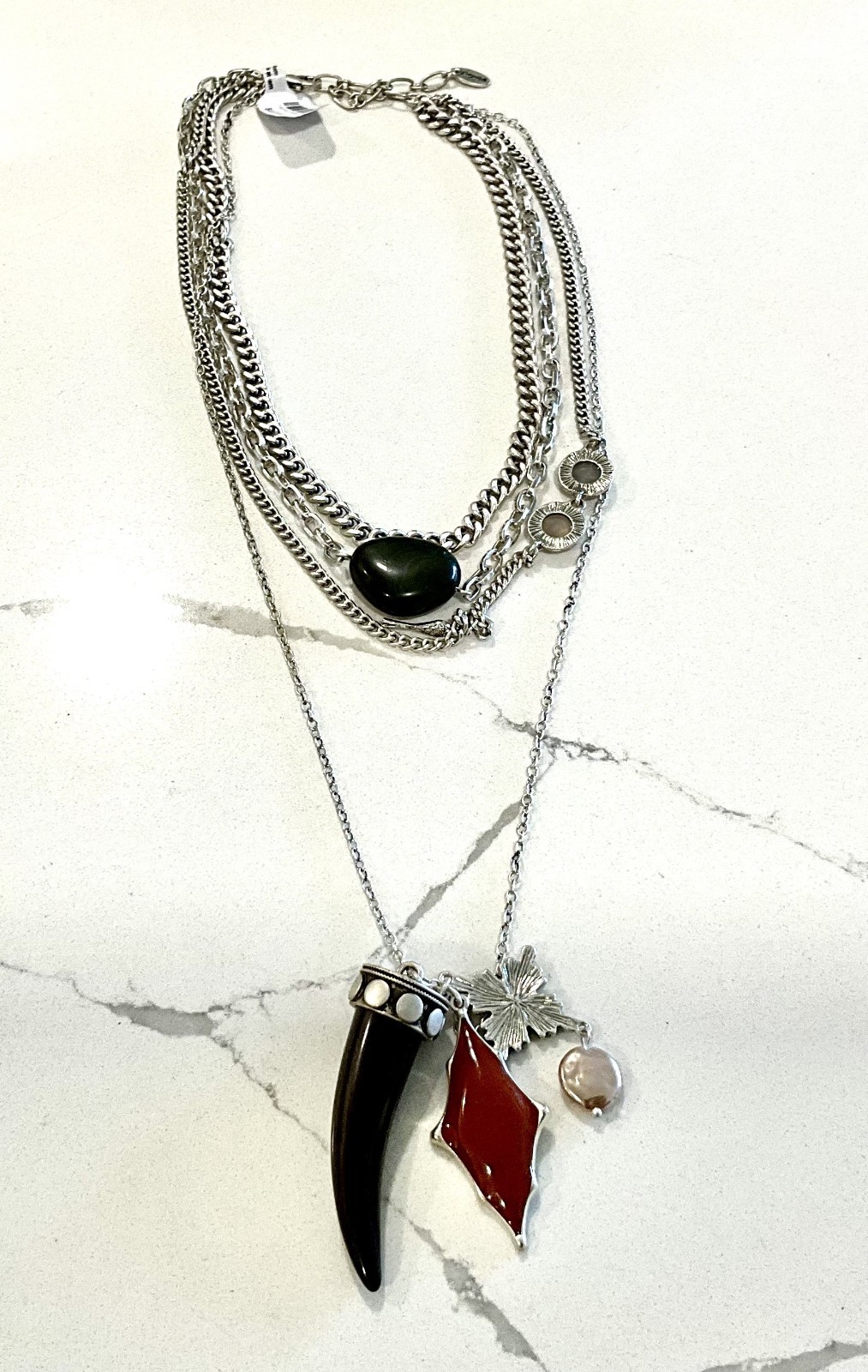 Free People Zella Layer Necklace Silver Tone Mixed Long 4 Layers NWT
