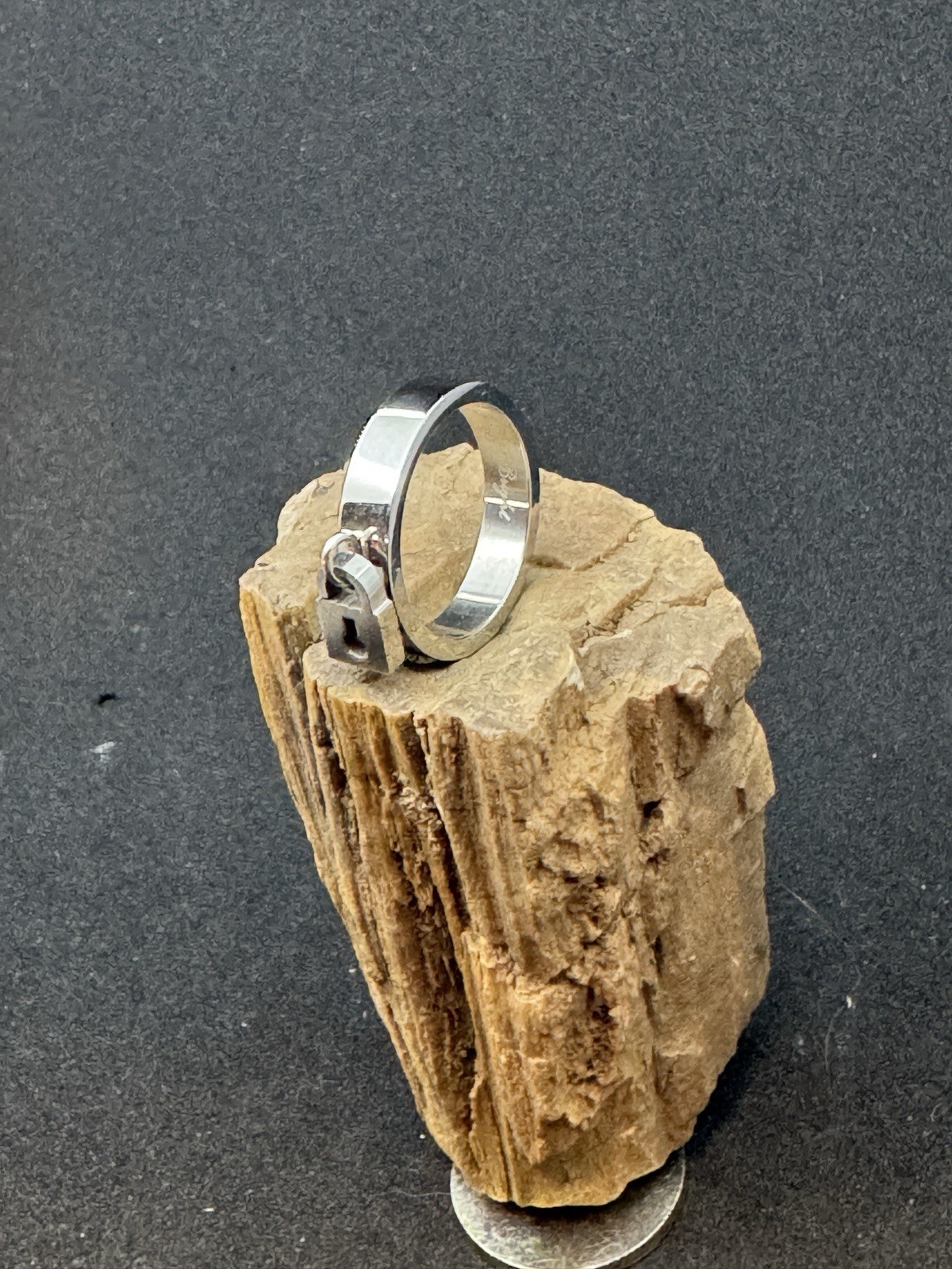 Lock Dangle Charm Ring Stainless Steel 6mm Band Width