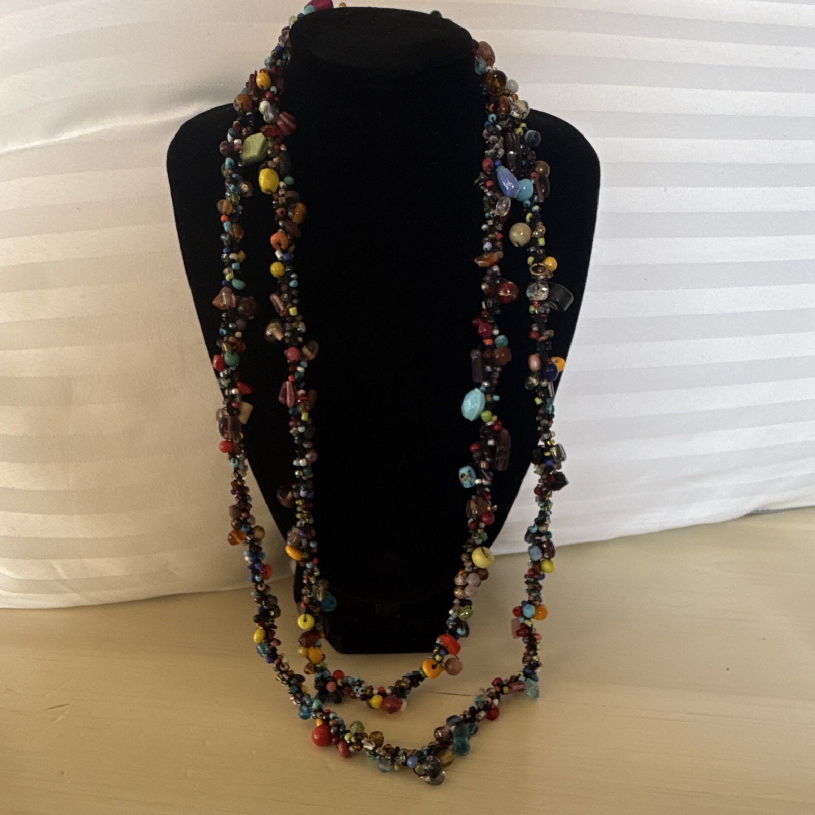 vintage Beaded Confetti Necklace – Multicolor Glass Beads, Bohemian