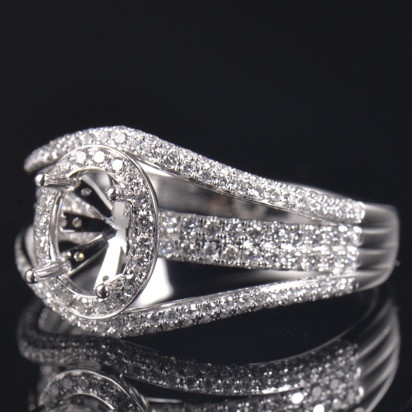 Solid 14K White Gold Ring Settings Lab Created Diamond Semi Mount Prong Oval 9×7
