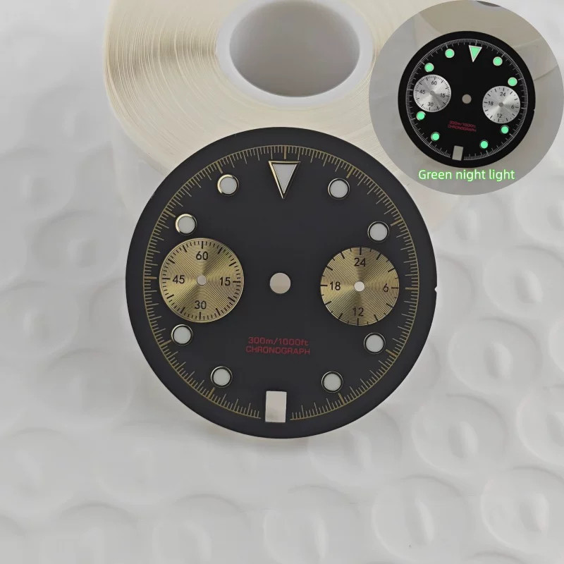 29.5mm Multi-functional 6 o’clock Watch Dial Green Lume for VK64 Movement Parts