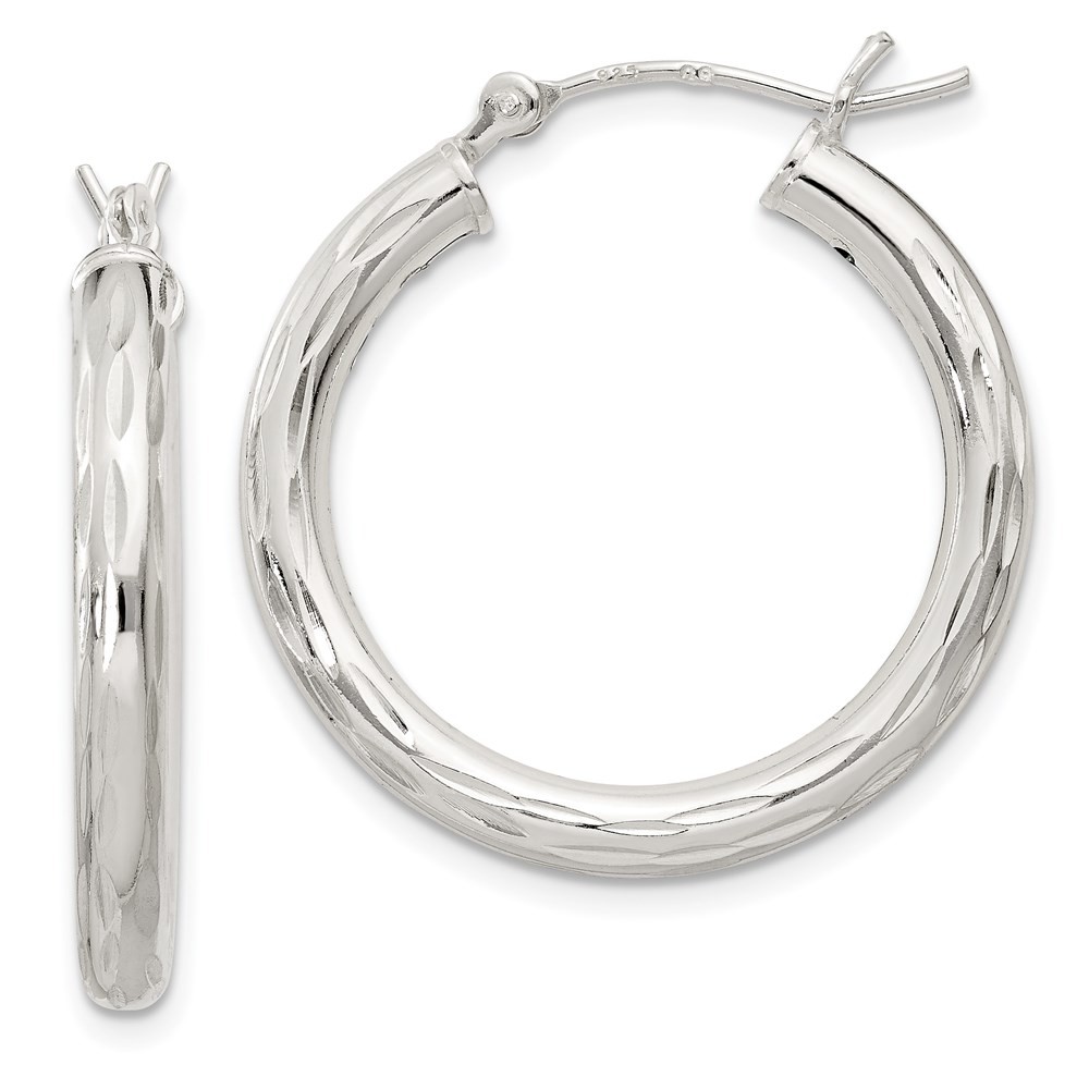 3mm, Satin Polished D/C Sterling Silver Hoops – 25mm (1 Inch)