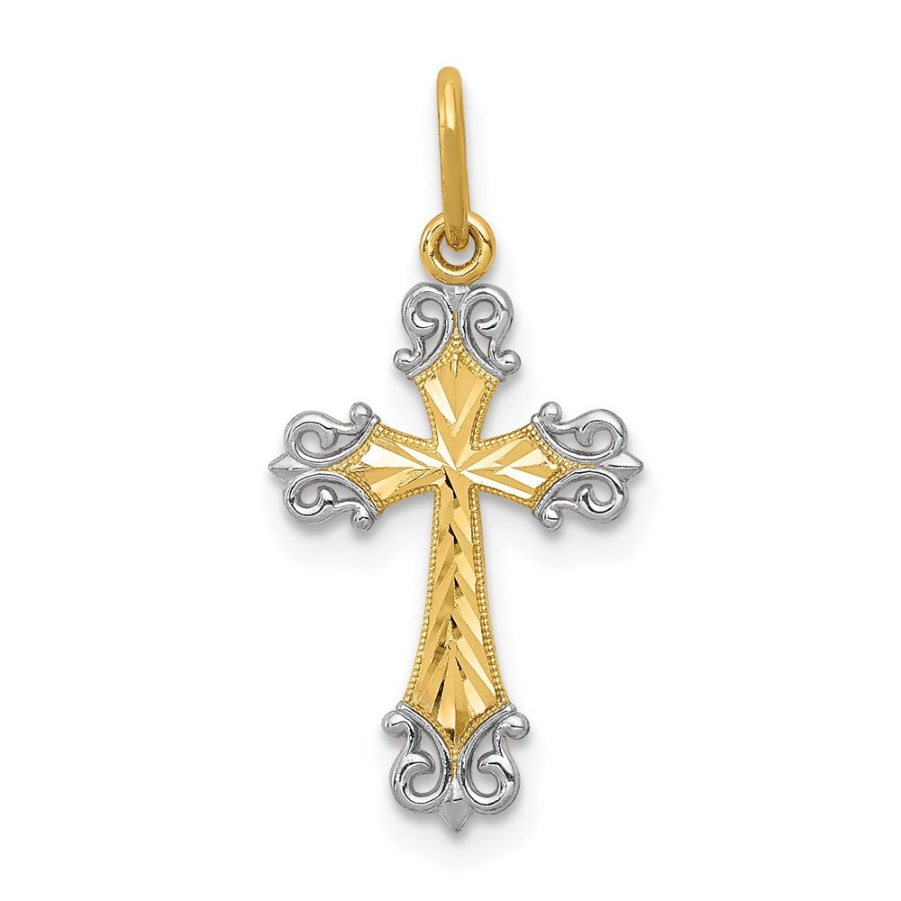14k Two-tone Gold Cross Charm Pendant for Women 0.39gm L-0.91 in, W-0.44 in