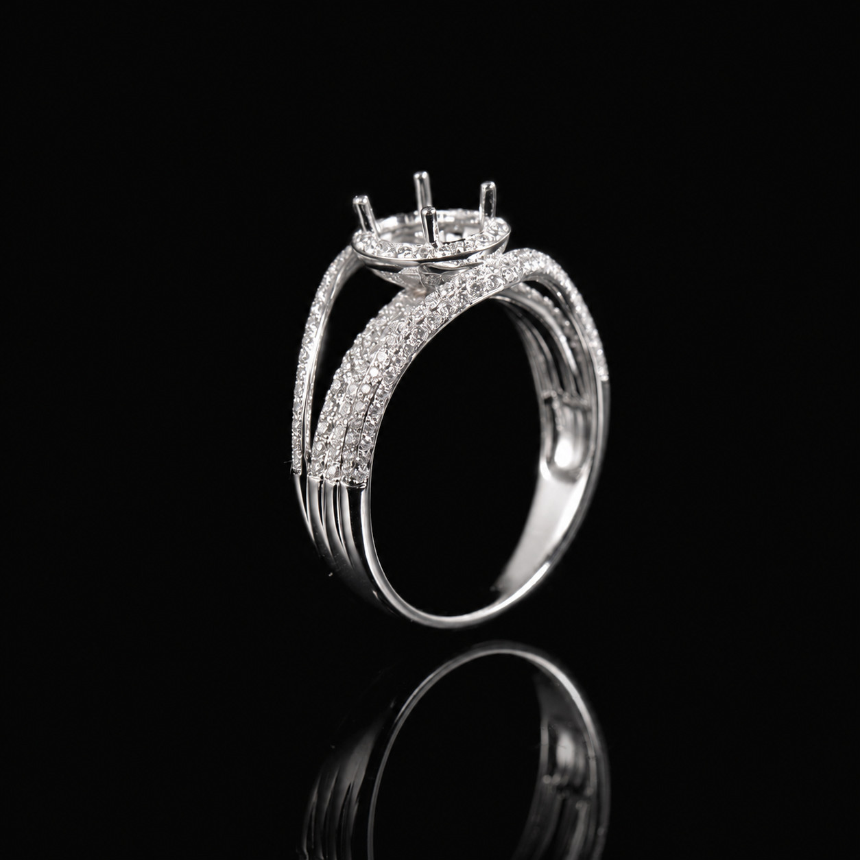 Solid 14K White Gold Ring Settings Lab Created Diamond Semi Mount Prong Oval 9×7