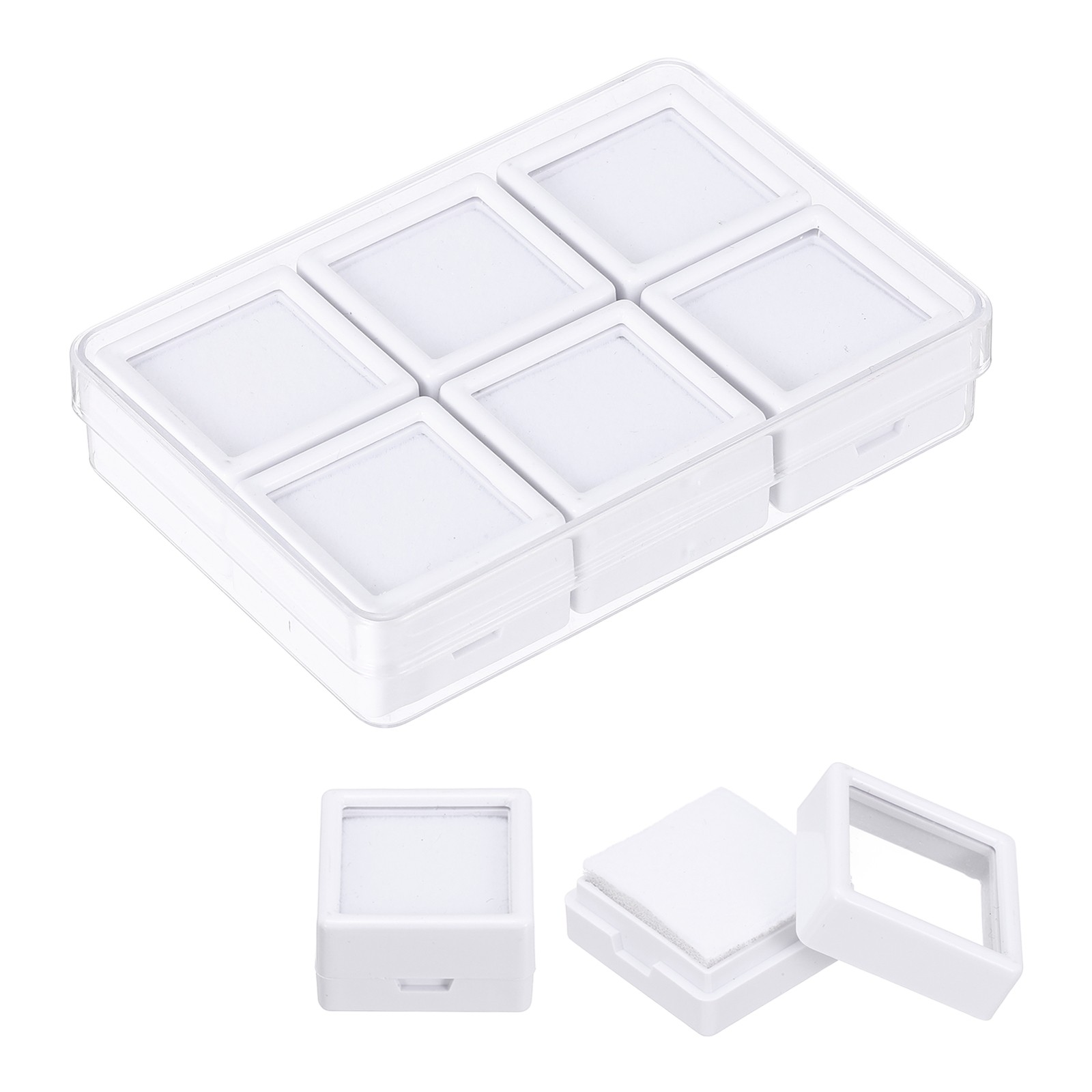 3.9×2.6×0.7 Inch Gemstone Display Box 6 Pcs Square Containers, White