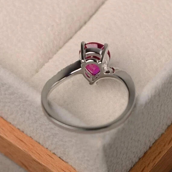 2.82 Ct Pear Cut Natural Ruby Diamond Wedding Ring 14K White Gold
