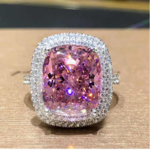Vintage Inspired Pink Ice Cubic Zirconia Cocktail Ring CZ Rhinestone Statement