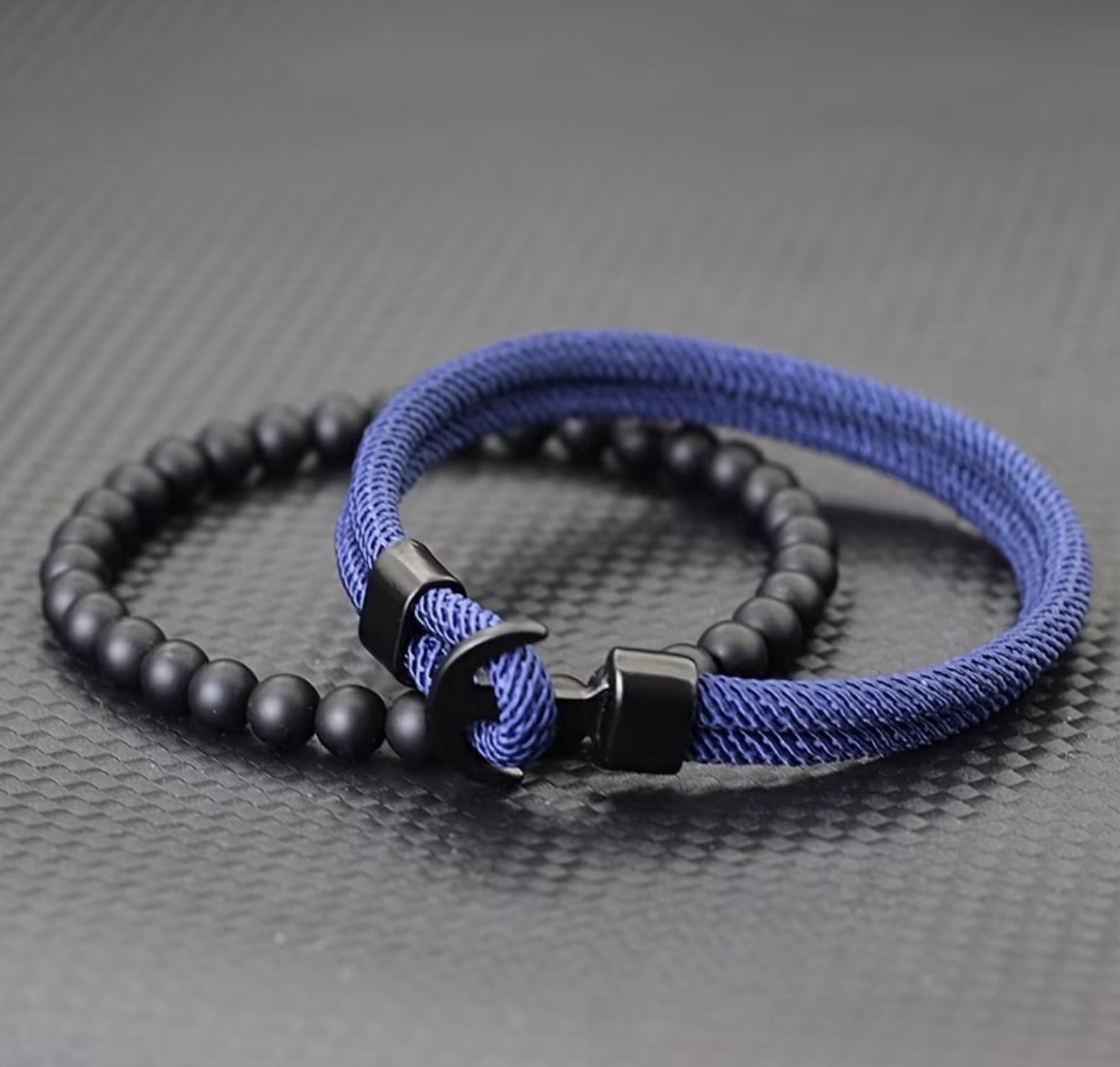 2pcs Men’s Bracelets with 4mm Cord and Onyx Beads, Unisex, Women, 20cm