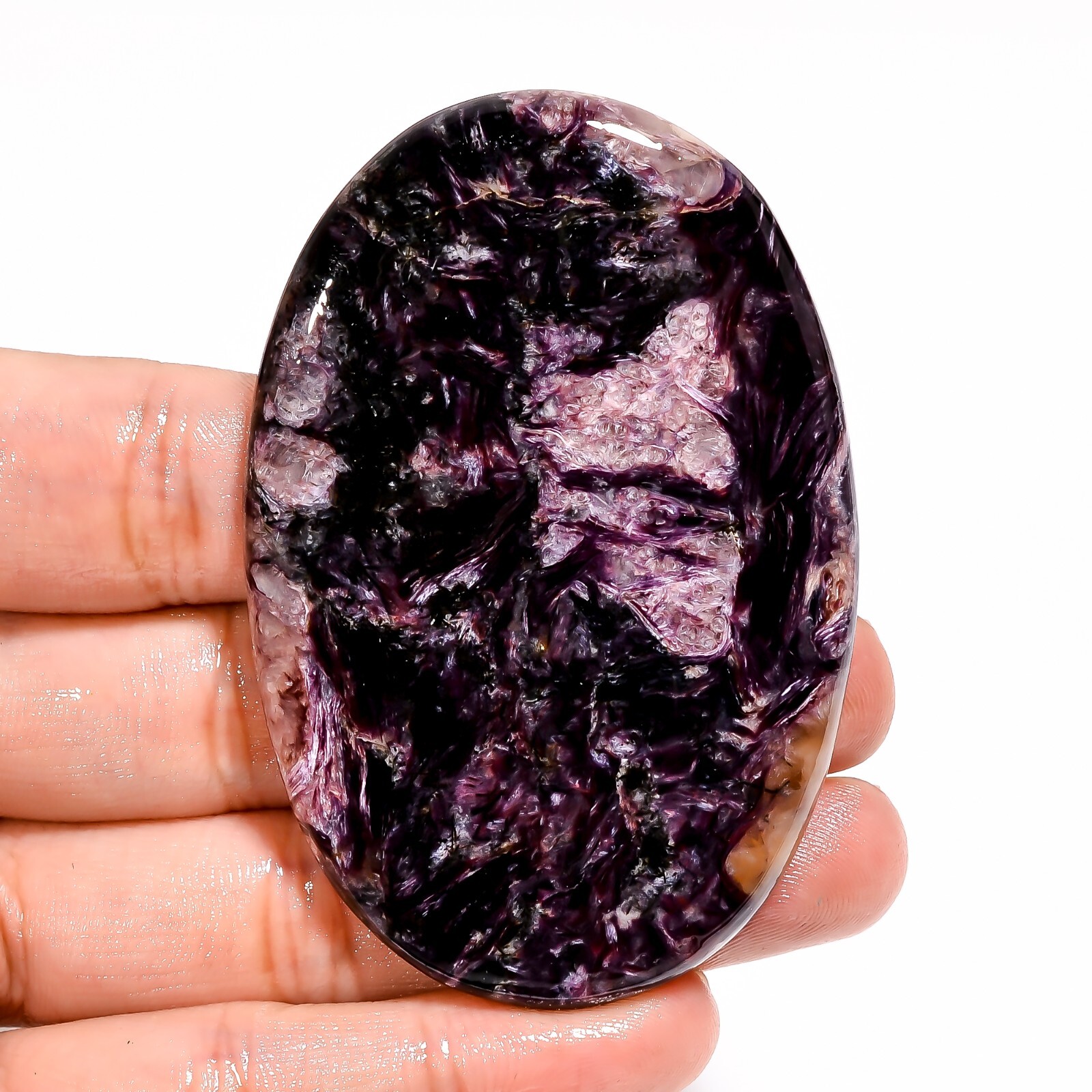 199.05CT Natural CHAROITE Cabochon Russian Charoite Oval Gemstone 47X70X6mm BC60