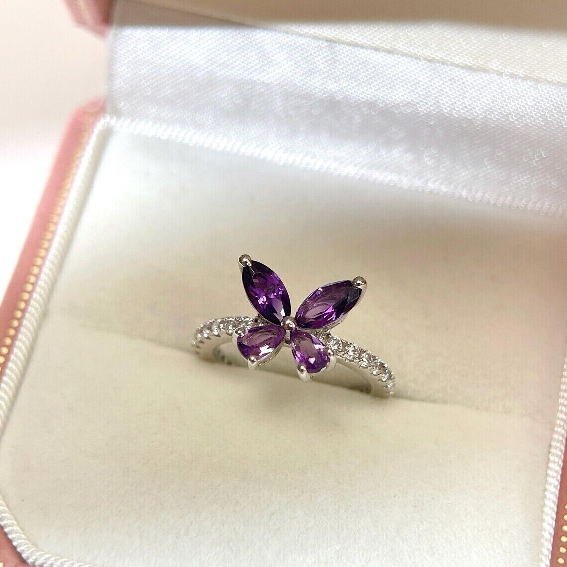 3Ct Marquise Cut Simulated Purple Amethyst Wedding Ring In 14k White Gold Plated