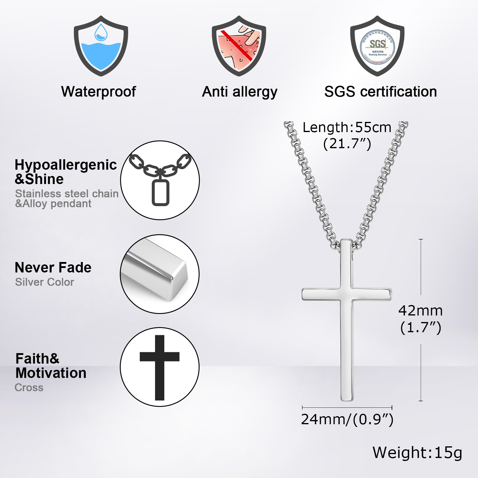 Cross Necklace for Men Women,Plain Cross Pendant Collar with Box Chain Gift