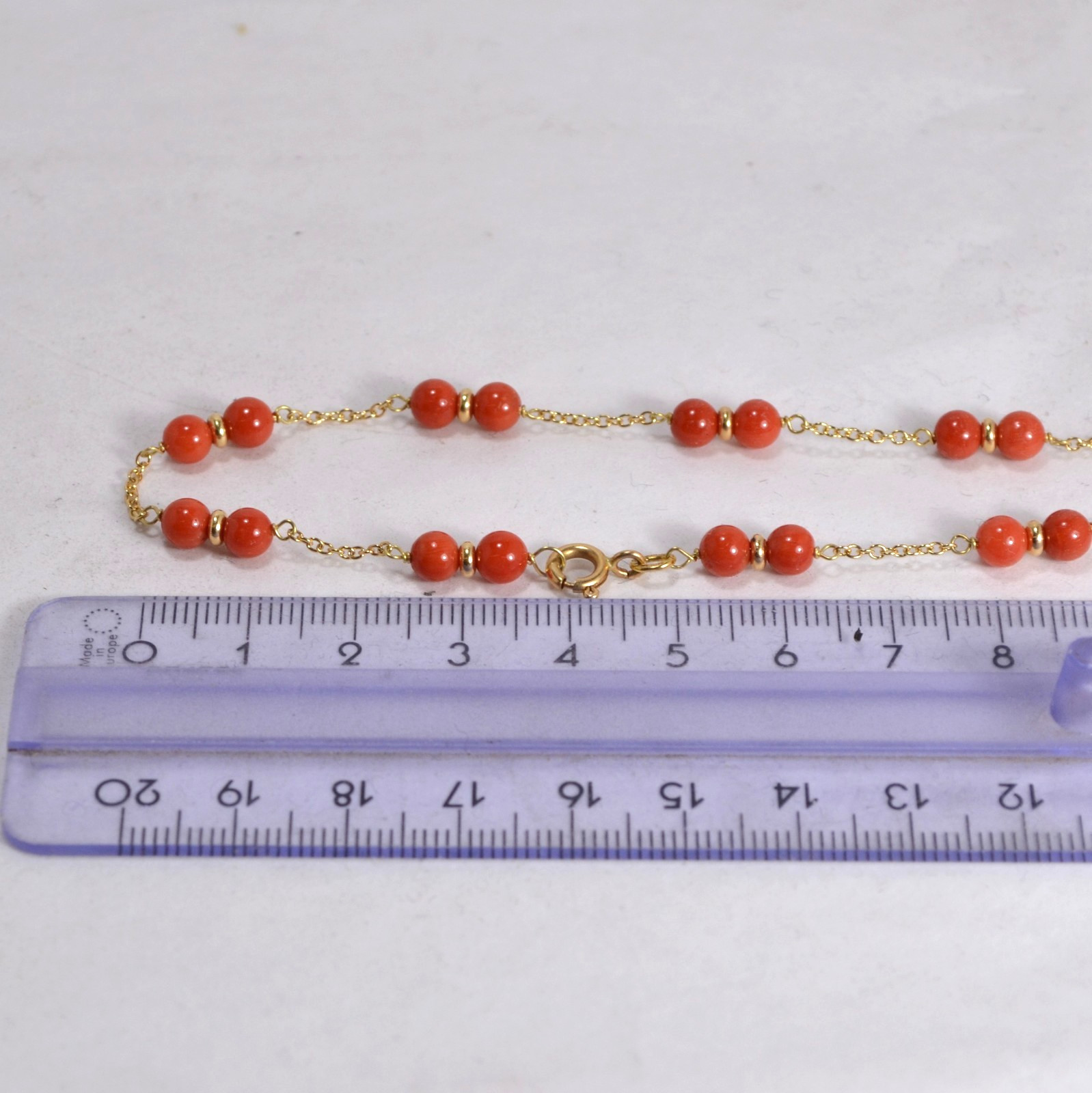 18kt GOLD NECKLACE RED CORAL BALLS FIRST CHOICE 5mm DOUBLE OGLN 0279