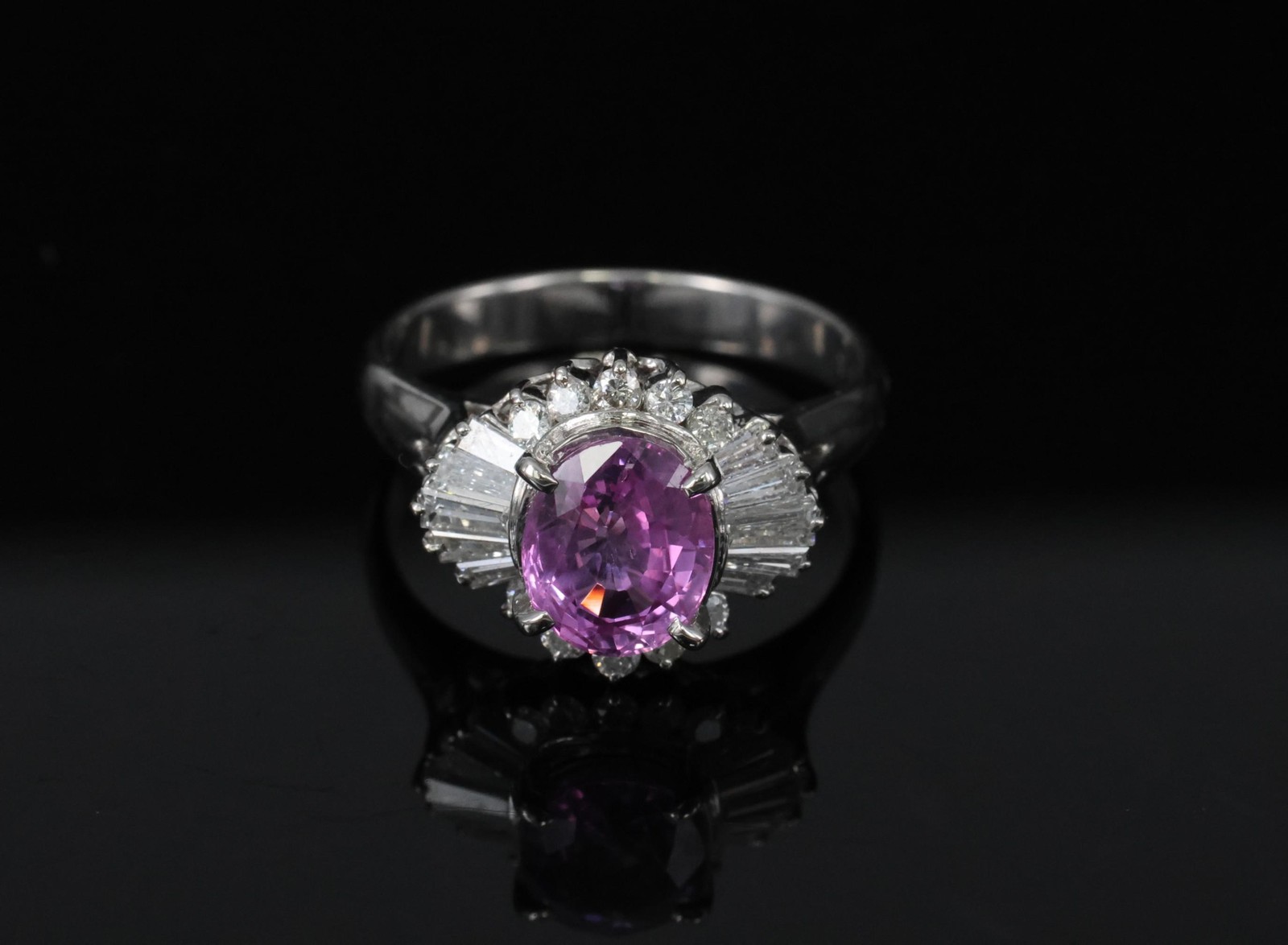 Fine 1.83ct Vivid Pink Sapphire & 0.58ct Diamond Platinum Ring Size 6.5, 5.7g