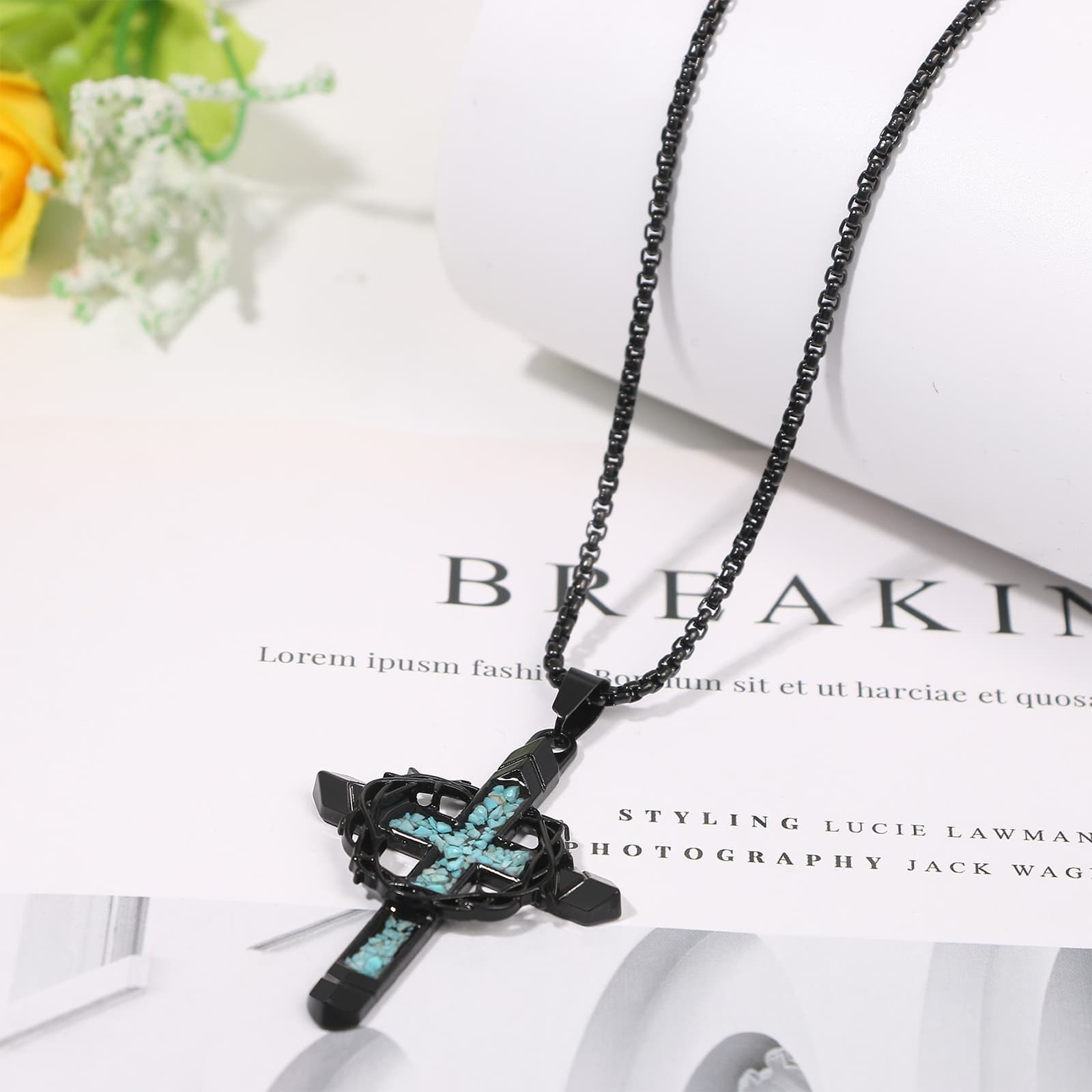 Men’s Womens Crown of Thorns Cross Pendant Necklace Christian Faith Jewelry Gift