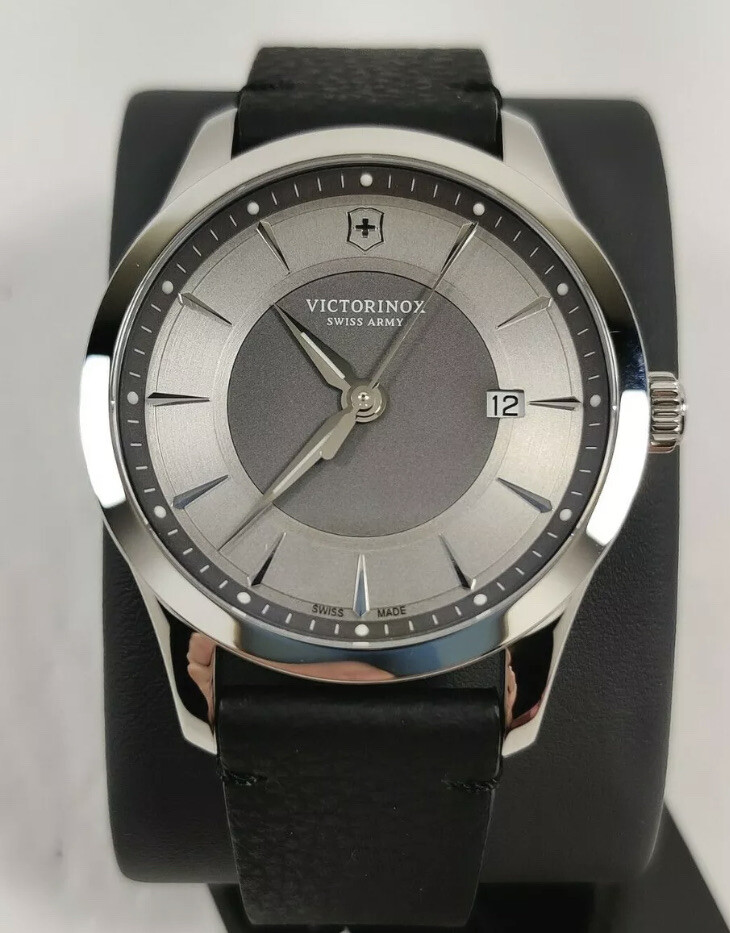 Victorinox Swiss Army Alliance Gray Dial Black Leather Strap Men’s Watch 241804