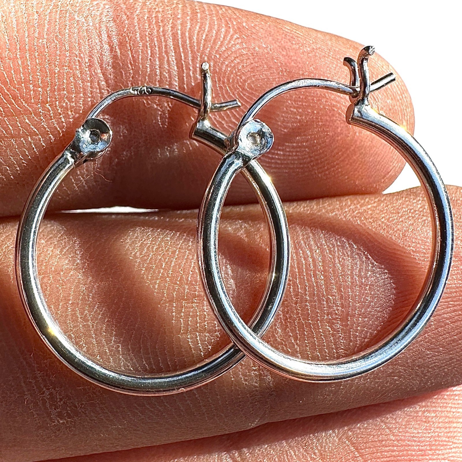 Sterling Silver Hoop Earrings 20mm Round Hoops Latch Back