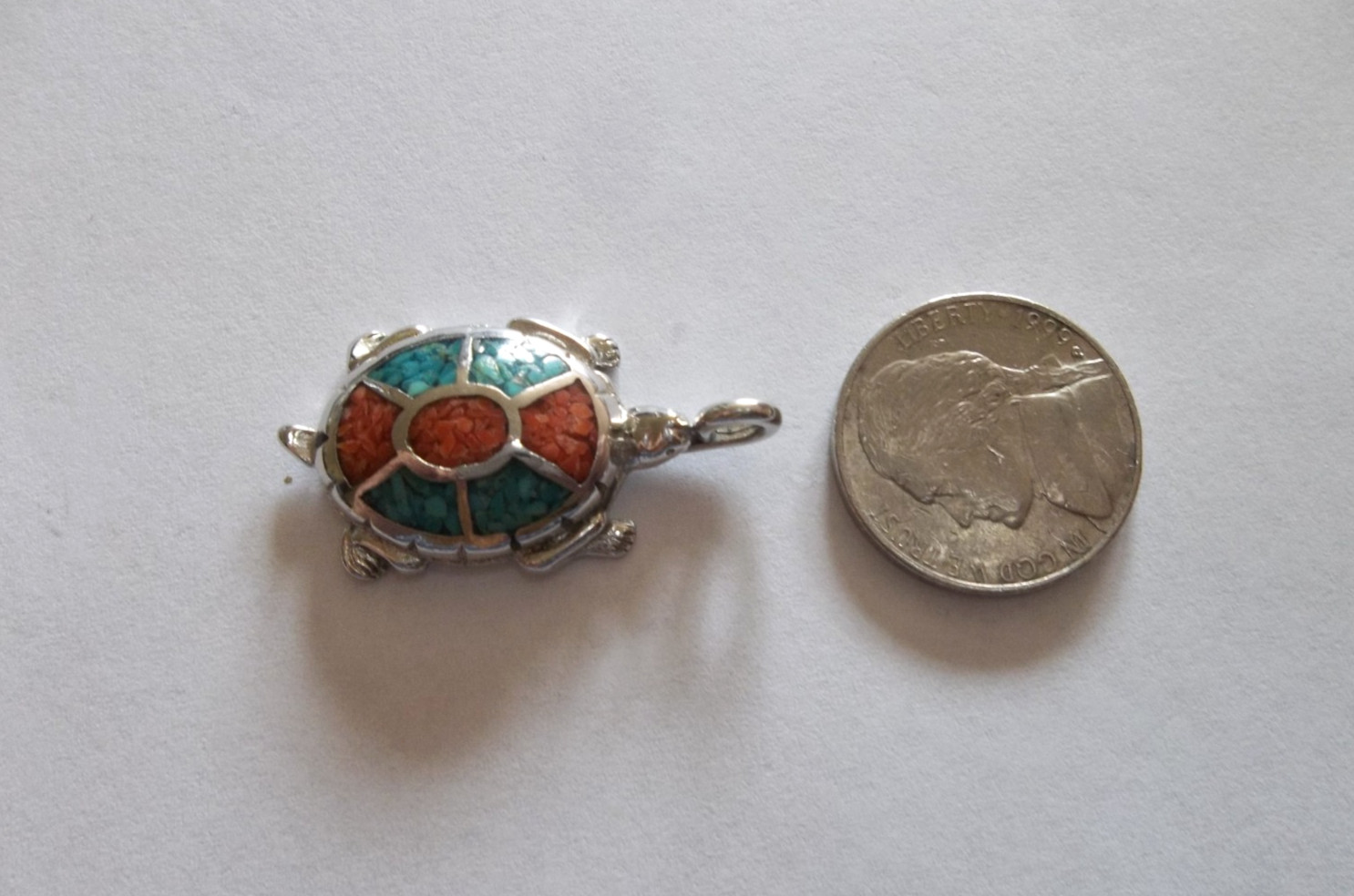 Vintage Turtle Pendant Chipped TURQUOISE & CORAL NOT Marked