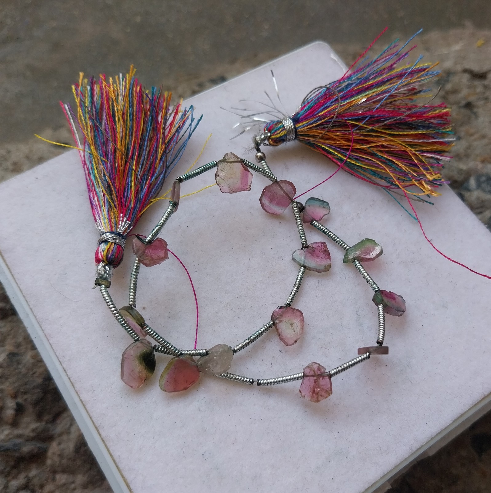 15 Carat Natural Watermelon Pink Bi-Color Tourmaline Slice 8 Inch Necklace