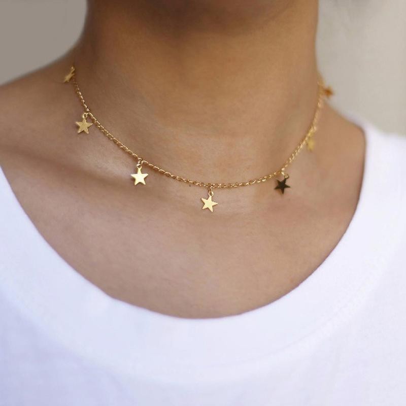 Star Charm Choker Necklace Clavicle Chain Silver Metal Collar Jewelry Gift