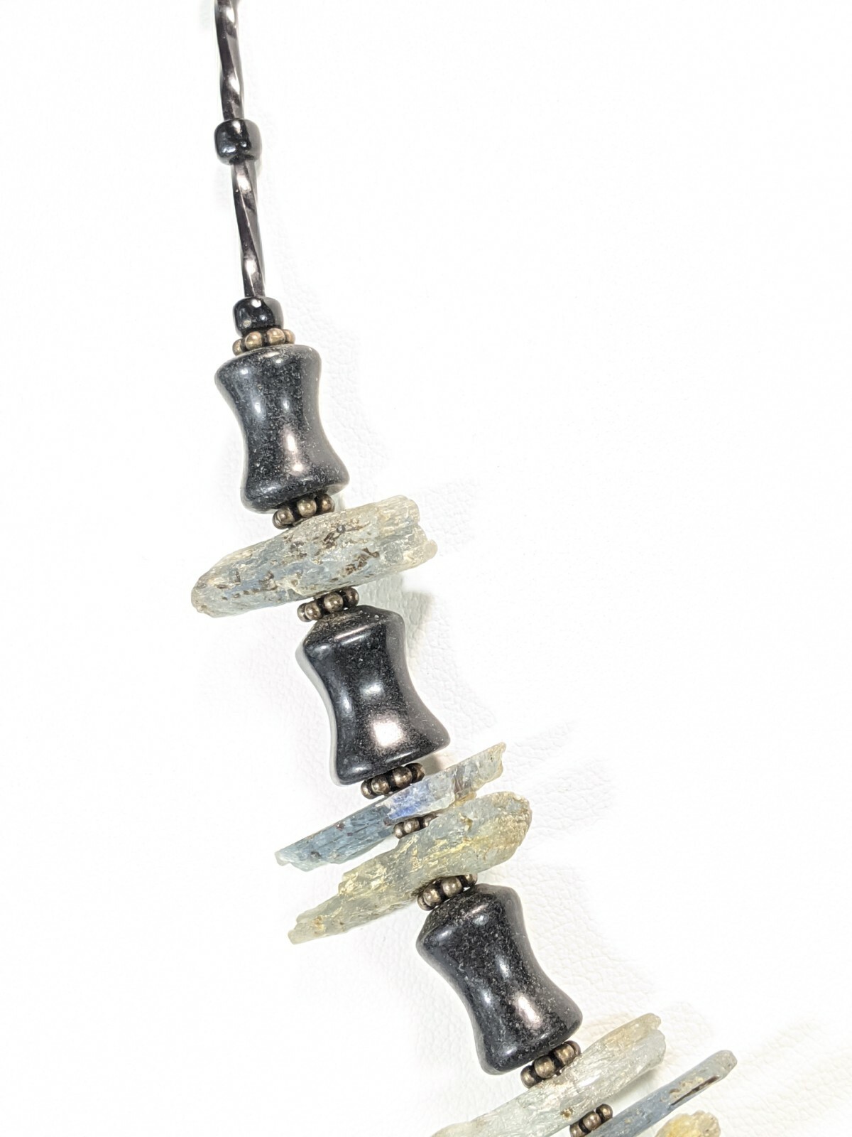 Artisan Black Bead Blue Topaz Chip Necklace 21 inches