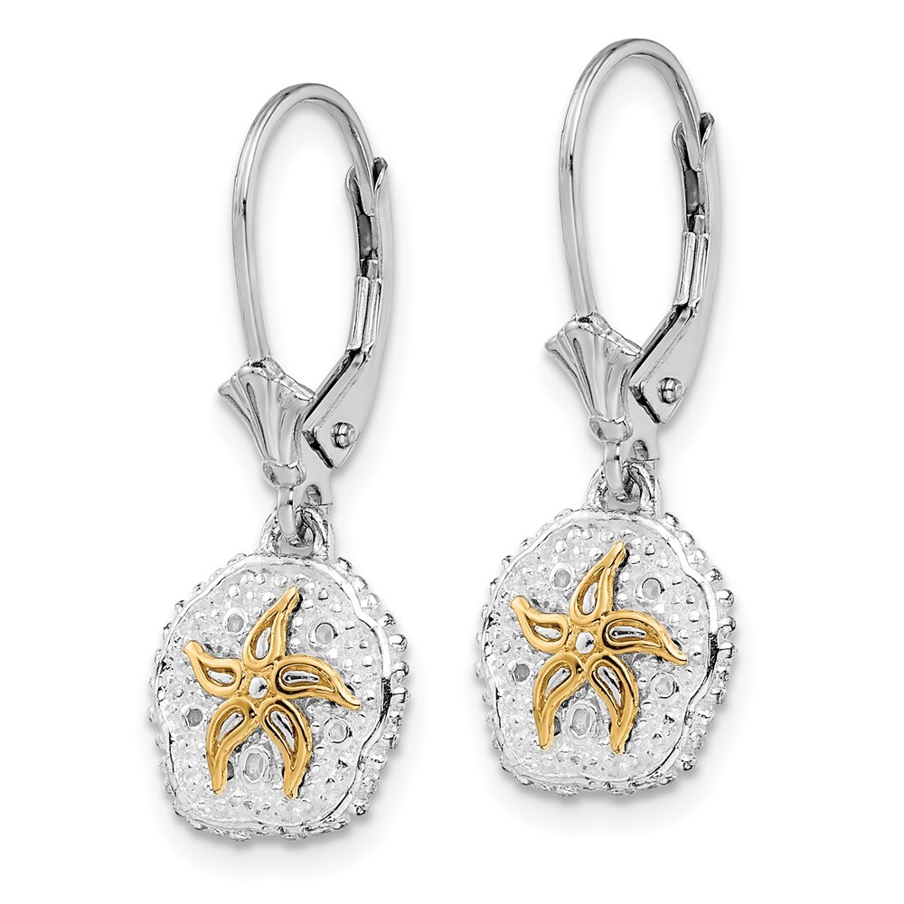 28mm Sterling Silver Polish Sand Dollar w/14k Starfish Leverback Earrings