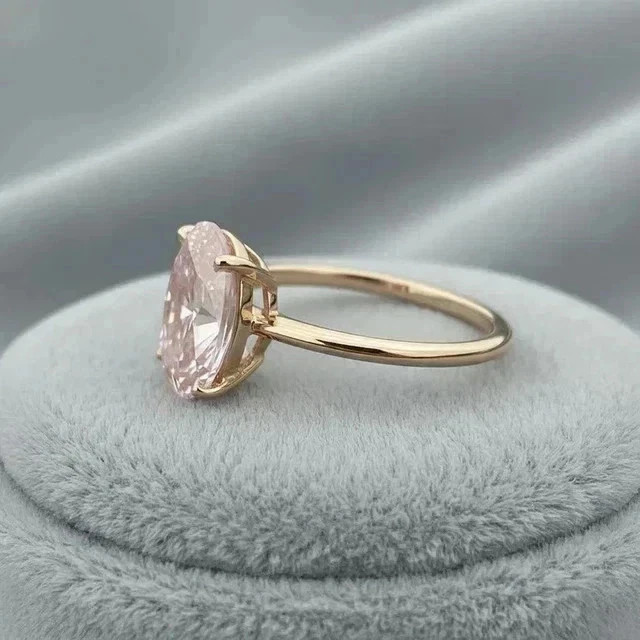 2.20Ct Oval Cut Lab Created Pink Diamond Solitaire Ring 14K Yellow Gold Plated