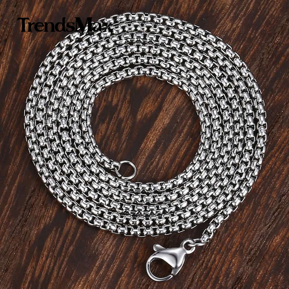 2-5mm Silver Tone Stainless Steel Round Box Link Necklace Choker Men Women Chain