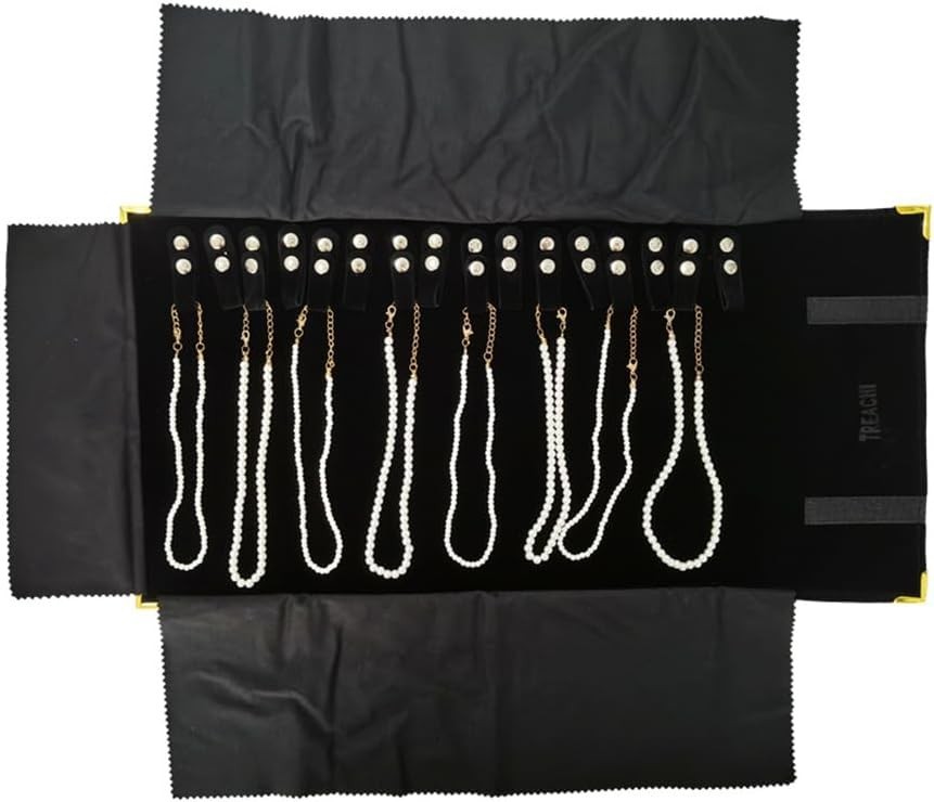 Portable Jewelry Roll Metal Coner Bag Necklace Chain Braclet Black Velvet Travel