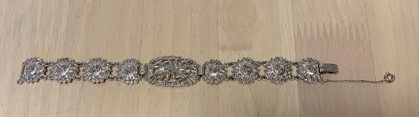 Sterling Silver Link Tennis Bracelet 29 Grams 7.5″ Starburst Design