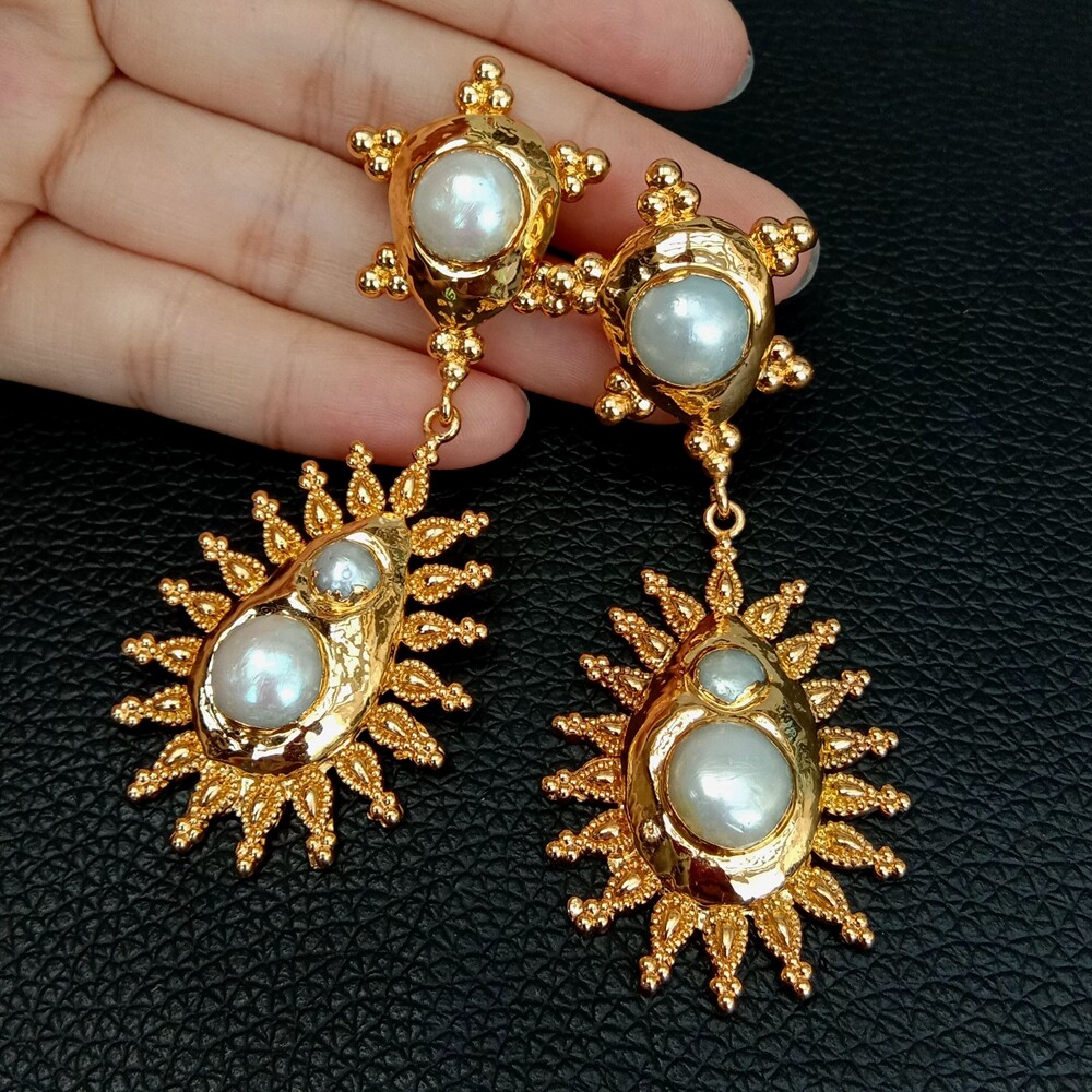 24 K Yellow Gold Plated Keshi Pearl Stud Earrings