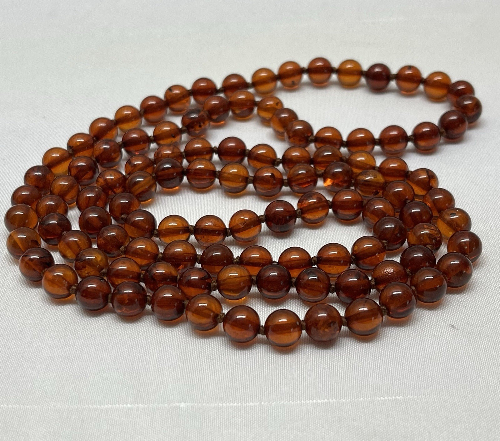 Vtg Baltic Amber Round Bead Necklace Cognac Continuous Strand 35 Grams 37”