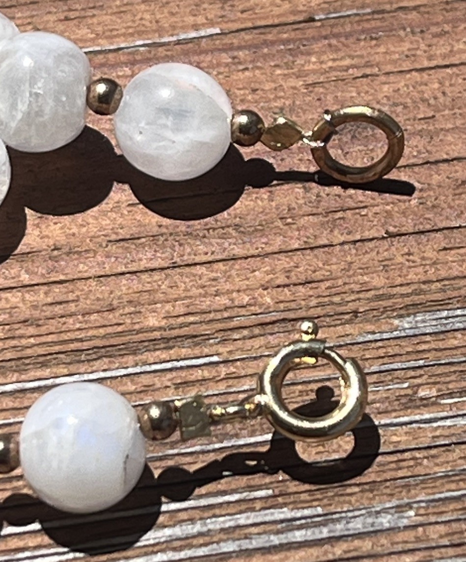 Rainbow Moonstone 8mm 18.5in. Necklace GF Hardware Vintage Style Artisan Made