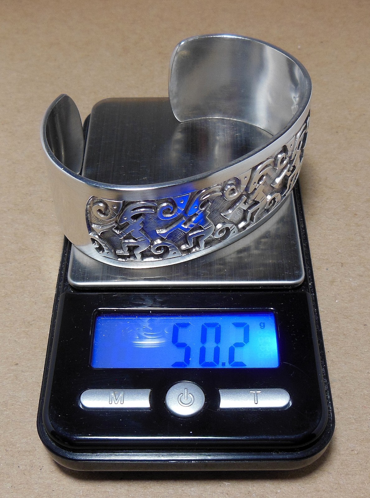 Vernon Mansfield HOPI Sterling Overlay Kokopelli Flute Player Cuff Bracelet 50G
