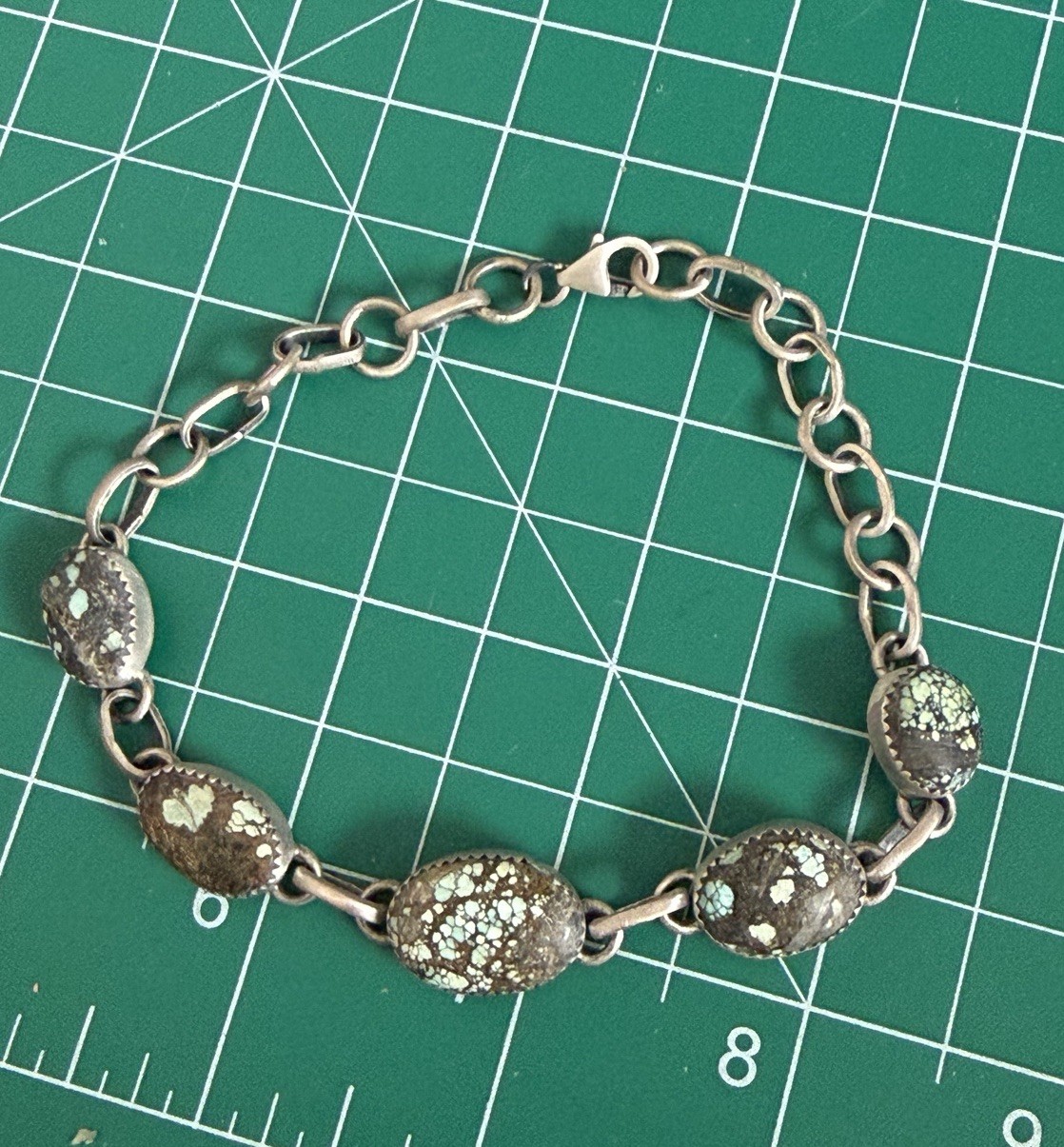 Dry Creek Turquoise Sterling Silver 5 Stone Link Bracelet 7–9” Adjustable
