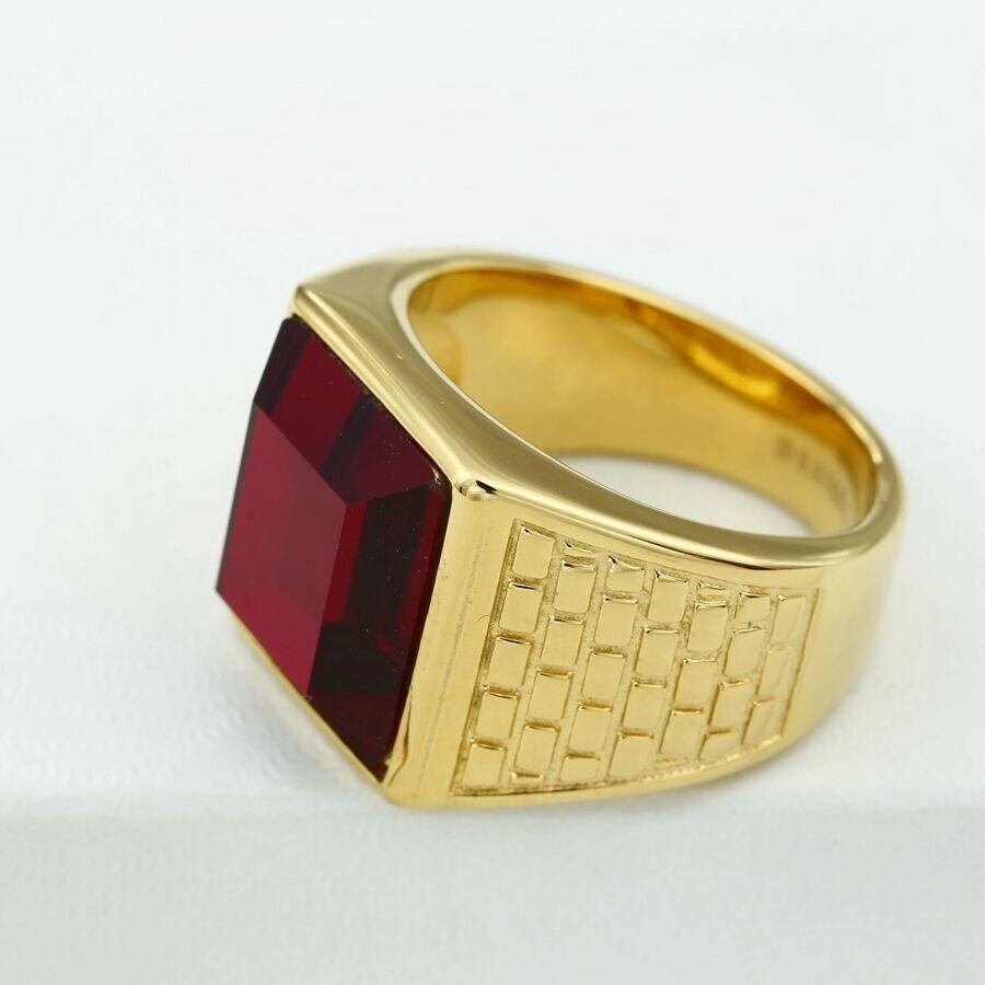 DG Men’s Gold plated,Stainless Steel,Red Cubic zirconia Ring 8,9 10 11 12 13.Box
