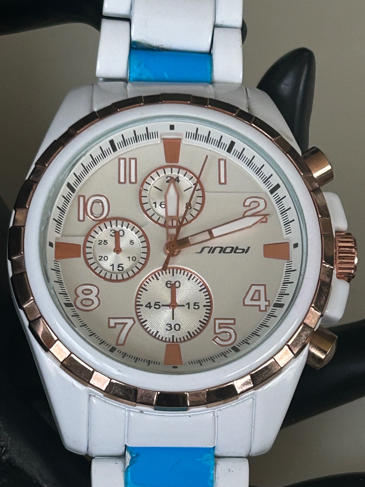 Sinobi Chronograph Watch Mens Stainless Steel White Tone Quartz Casual Big Dial