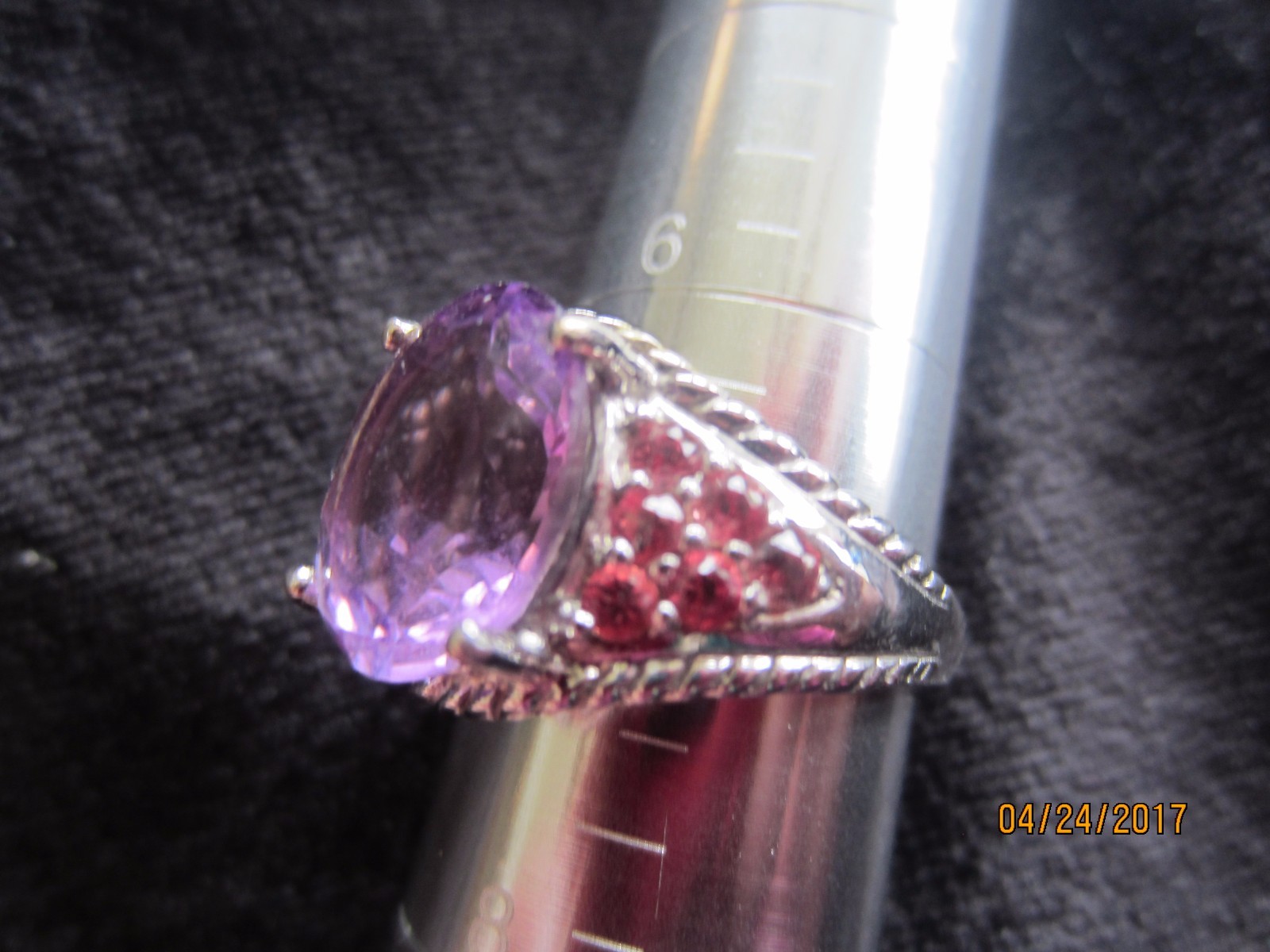 3.75 CTW AMETHYST & RED SAPPHIRE RING ~ SET IN 925 STERLING SILVER ~ SIZE 7