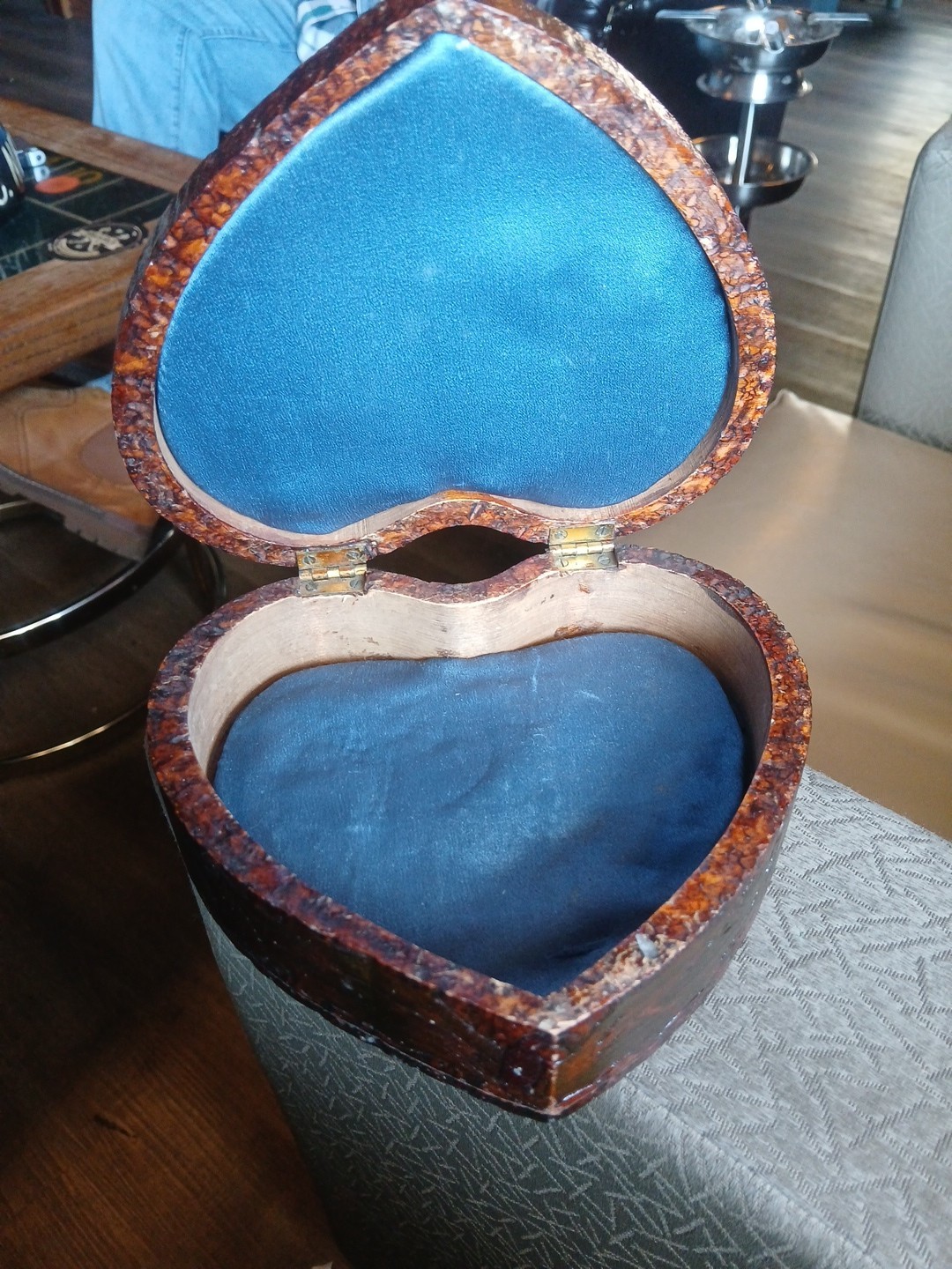Antique Heart Shaped Wooden Keepsake Trinket Jewelry Box