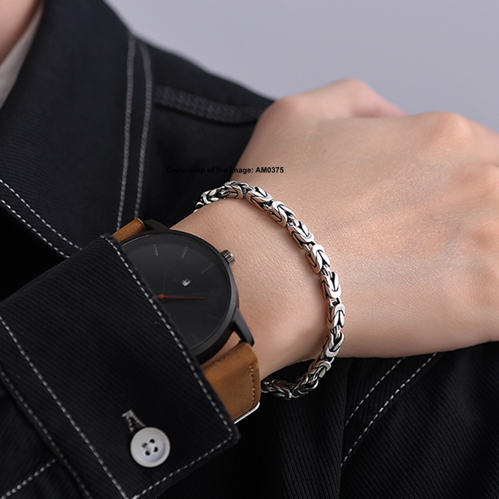 Pure 925 Sterling Silver Square Byzantine Chain Bracelet 5mm Link Unisex Jewelry