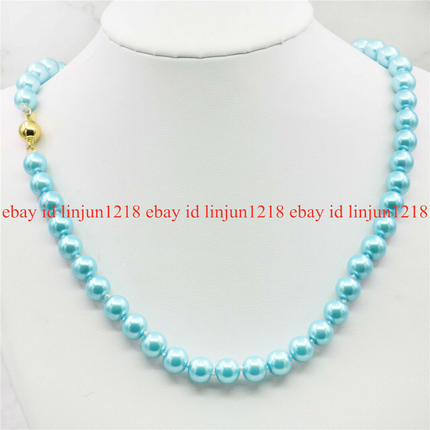 Natural 8mm Blue Shell Pearl Round Beads Necklace 14-48in