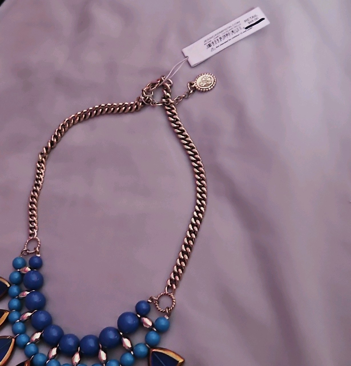 Jessica Simpson Statement Beaded Cuban Link Necklace Blue Yellow Gold 16in