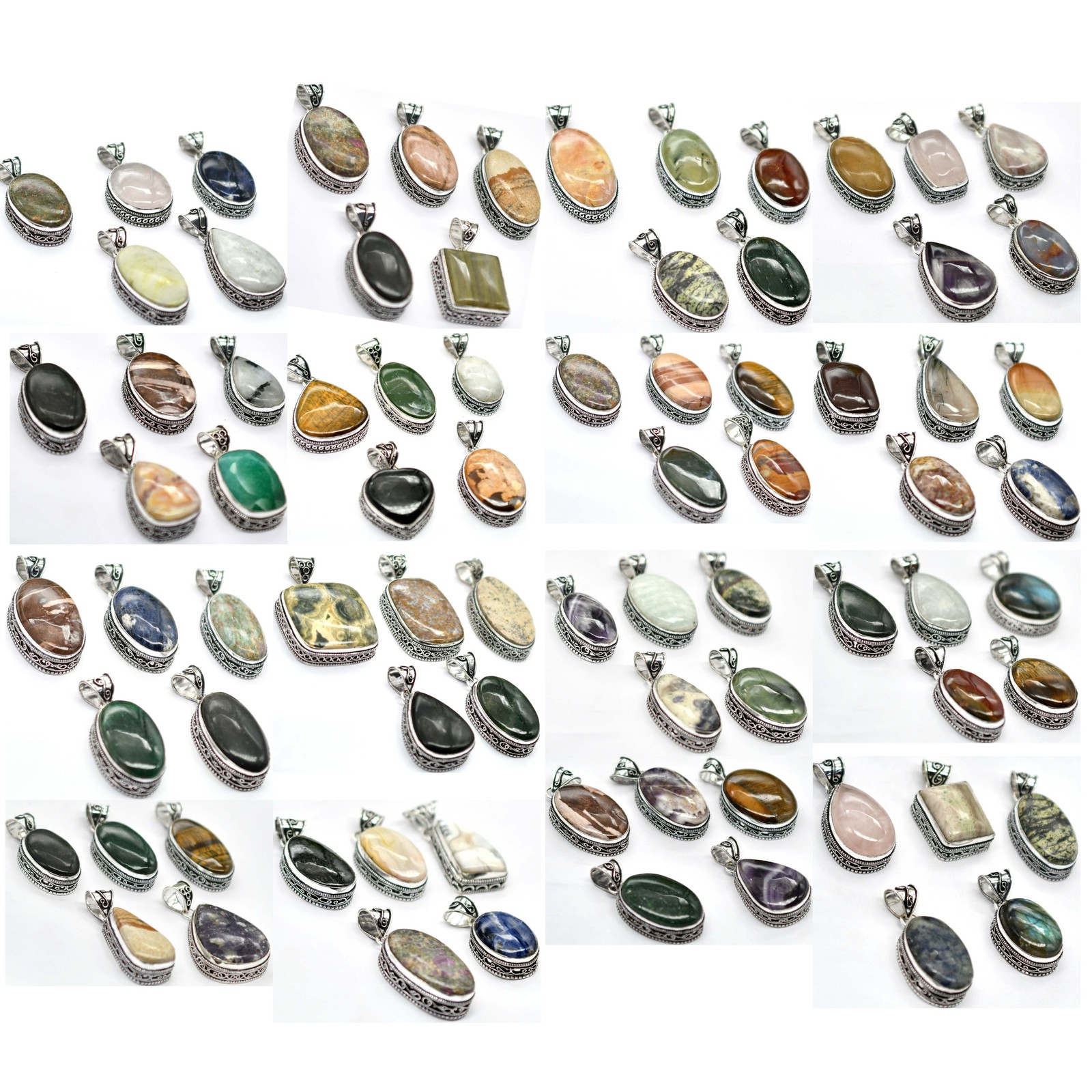 5 PCS Mix Gemstones Pendant Antique Silver Plated Mix Lot A1