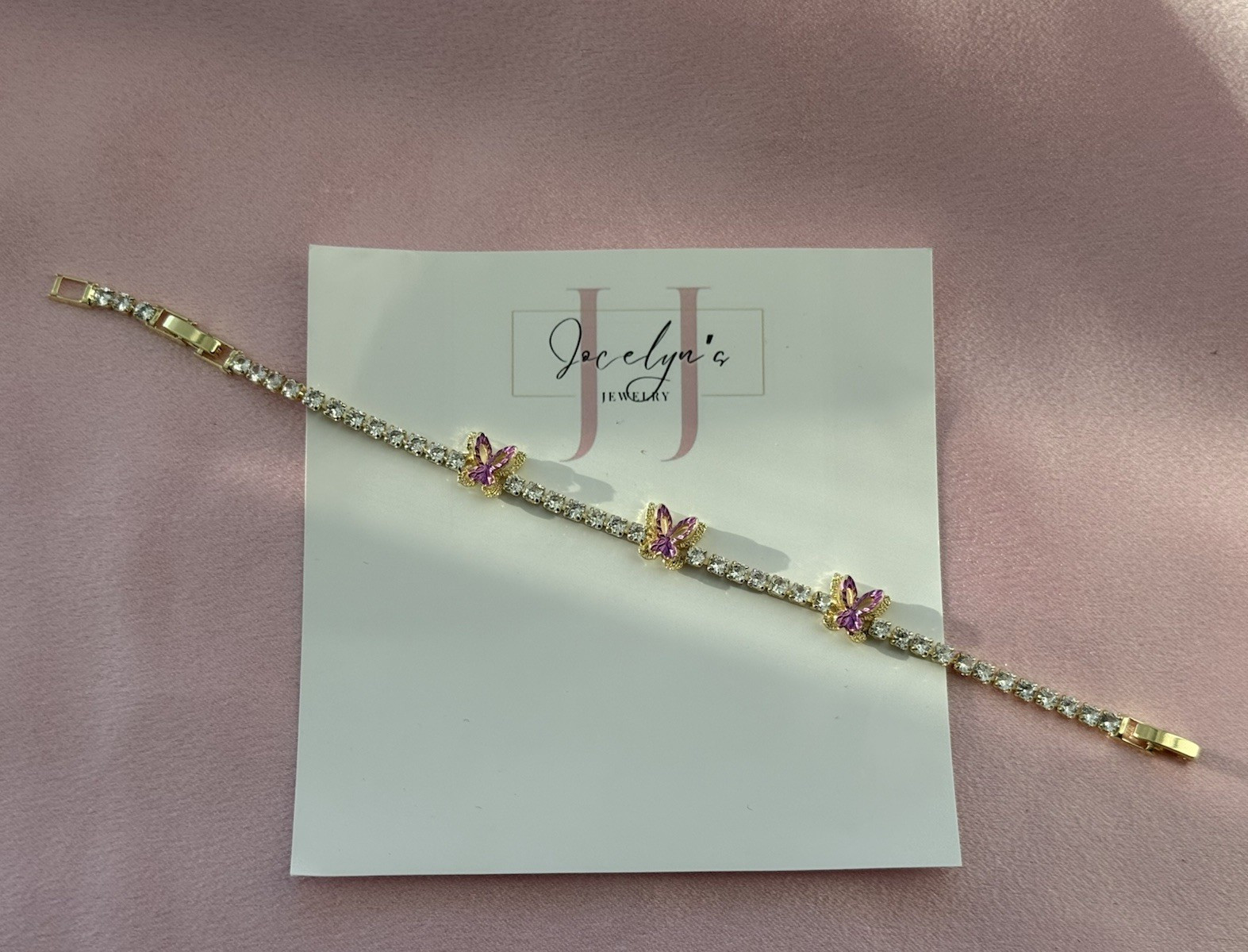 Gold Plated Tennis Bracelet with Purple Butterfly
