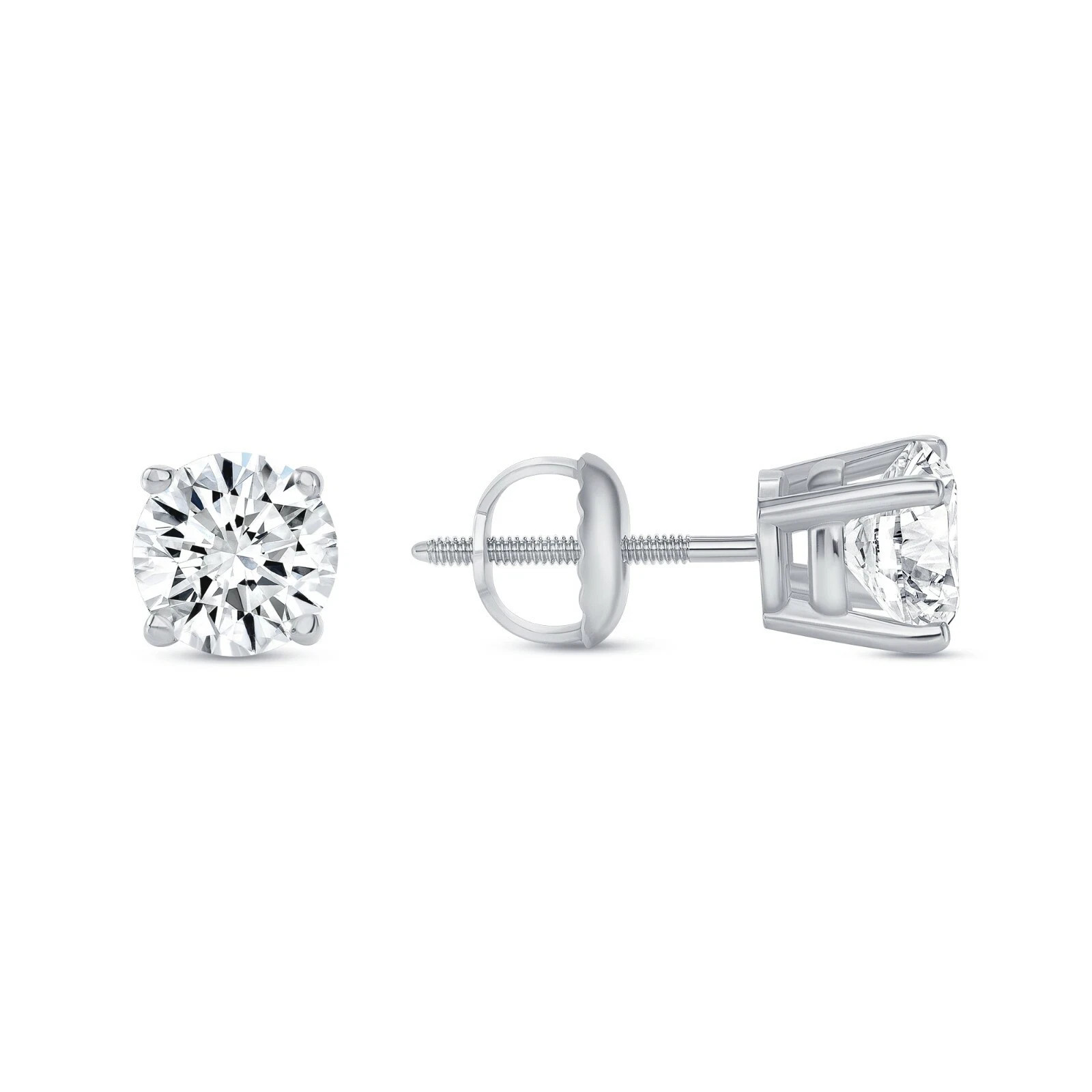 Lab Grown 5.05 Cts Round EF VS Diamond 4 Prong Basket Earrings in 14k White Gold