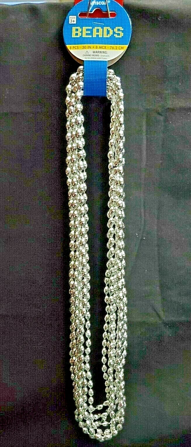 8 Silver Metallic Bead Necklaces 30 in New in Package