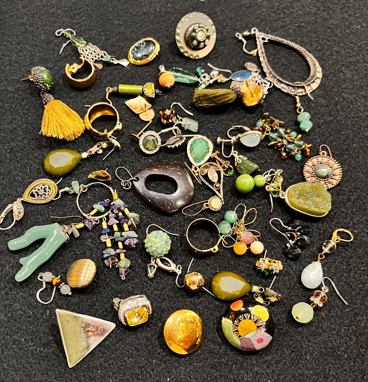 Lot 50+ Single Earring Green Blue Stud Dangle Metal Plastic Craft Part Repurpose